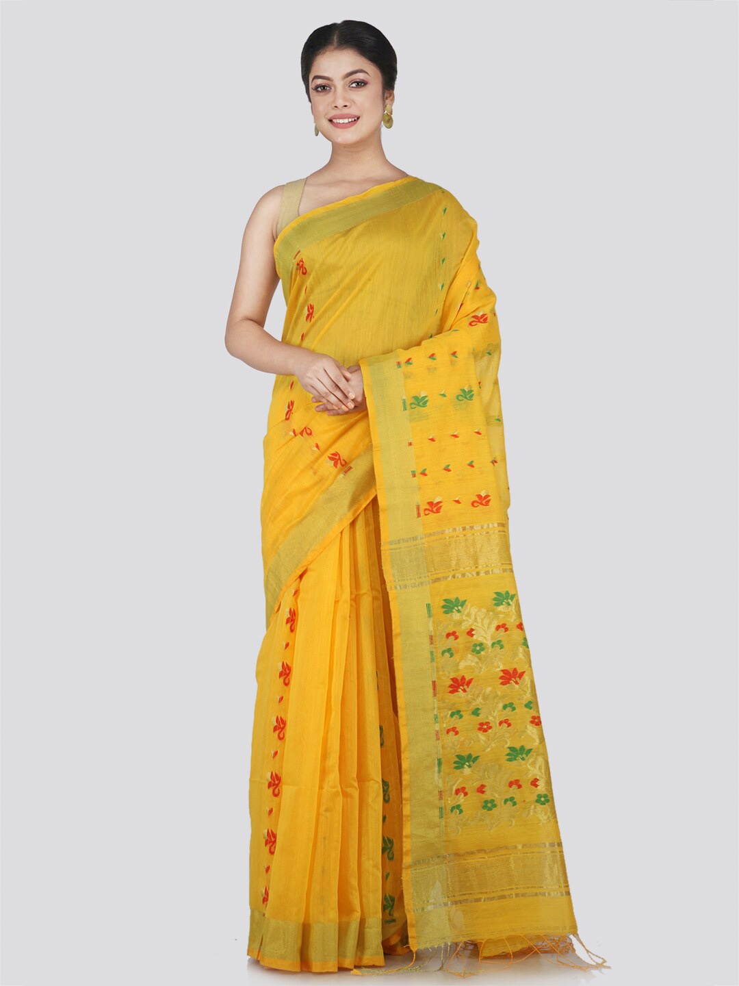 

PinkLoom Women Yellow & Red Woven Design Saree