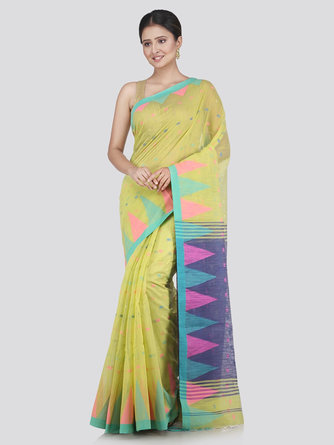 

PinkLoom Yellow & Pink Woven Design Saree