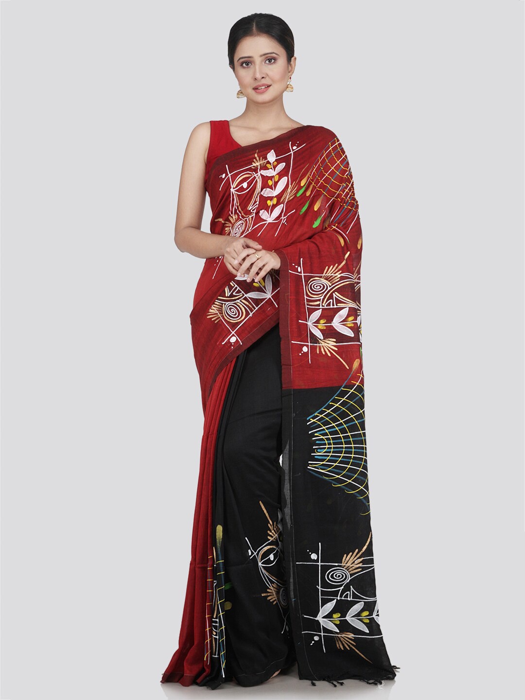 

PinkLoom Maroon & Black Floral Pure Cotton Saree