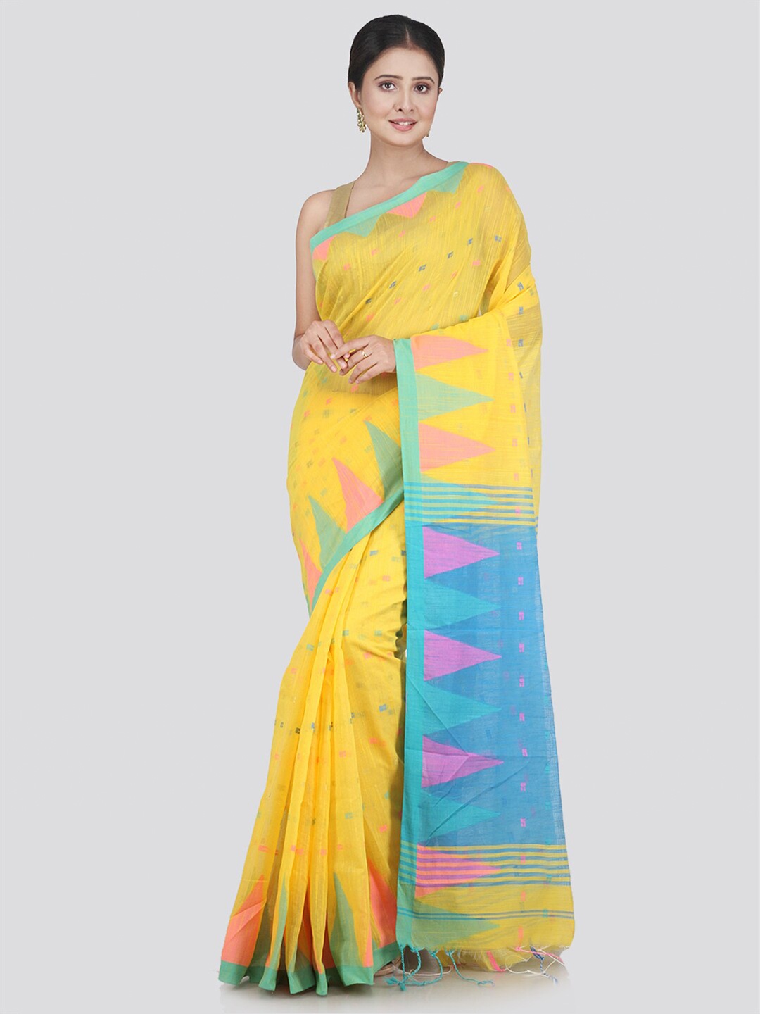 

PinkLoom Yellow & Blue Woven Design Saree