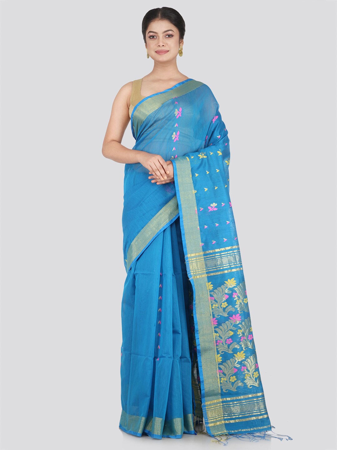 

PinkLoom Blue & Gold-Toned Woven Design Saree