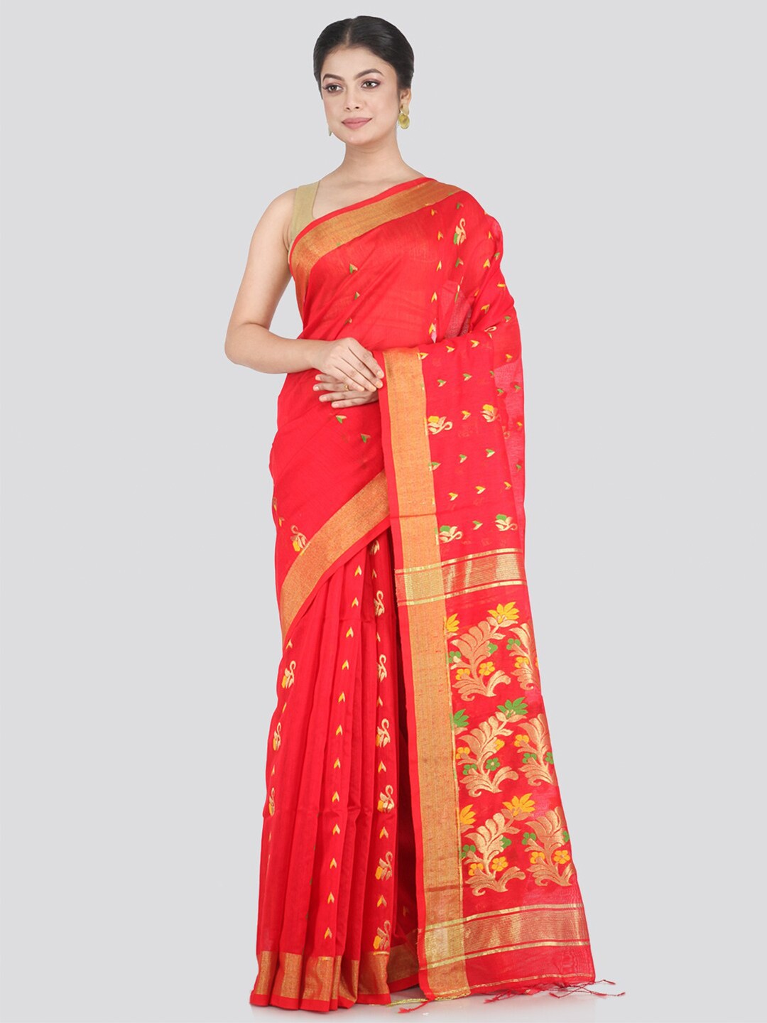

PinkLoom Women Orange & Green Woven Design Saree