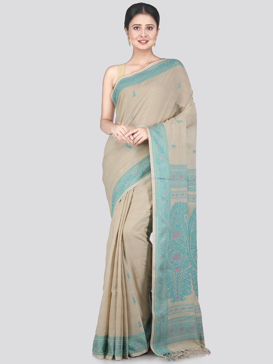 

PinkLoom Beige & Blue Woven Design Pure Cotton Saree