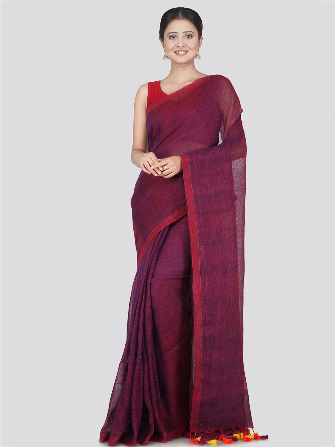 

PinkLoom Maroon & Yellow Pure Linen Saree