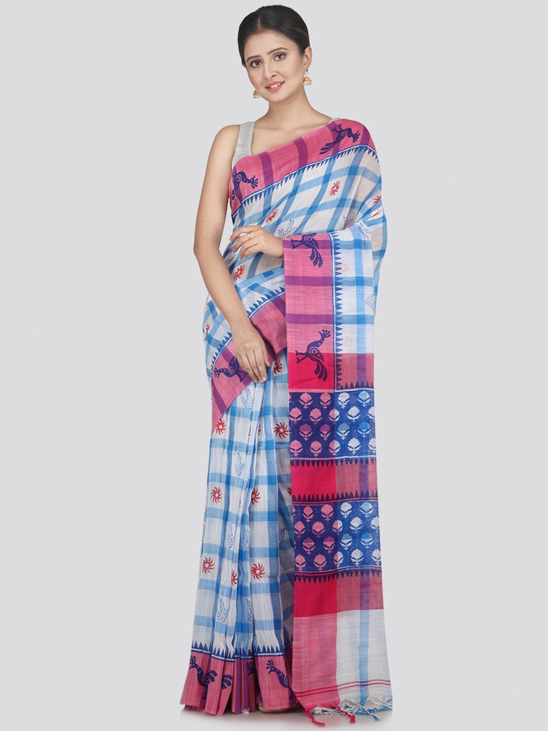 

PinkLoom Blue & Pink Pure Cotton Saree