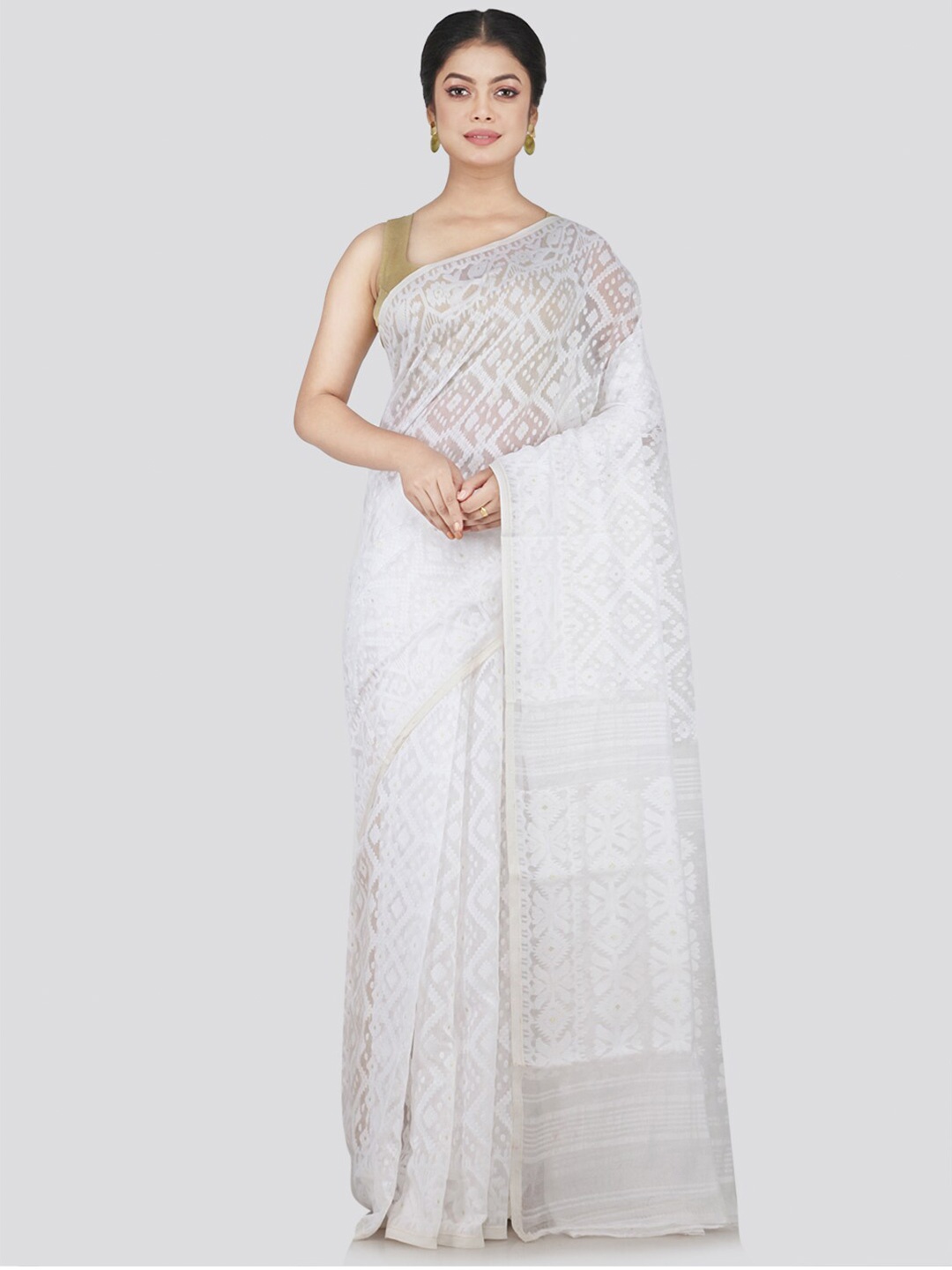 

PinkLoom White Woven Design Jamdani Saree