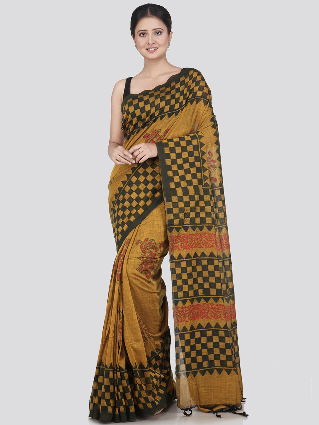 

PinkLoom Gold-Toned & Black Pure Cotton Saree