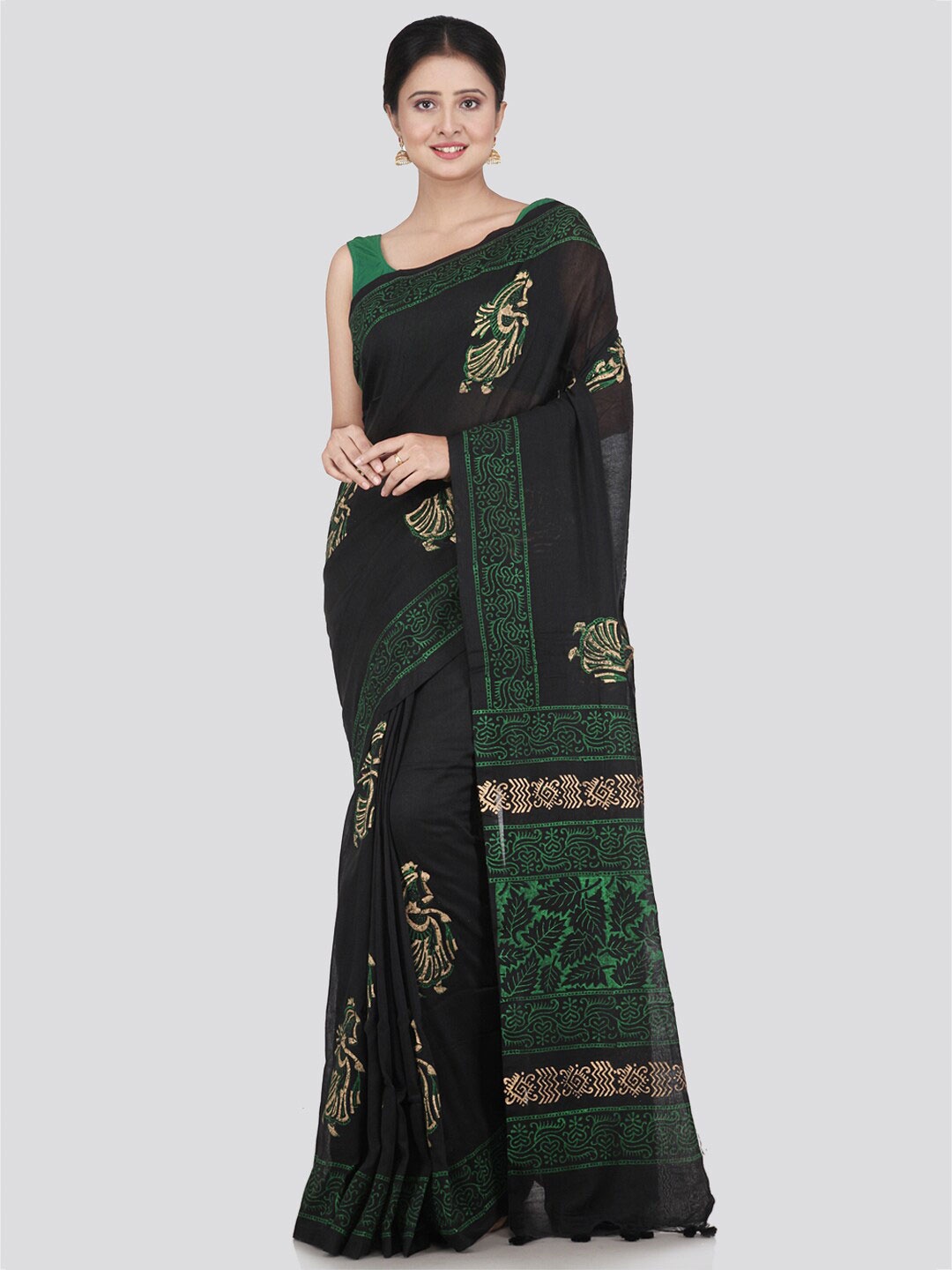 

PinkLoom Women Black Ethnic Motifs Pure Cotton Saree