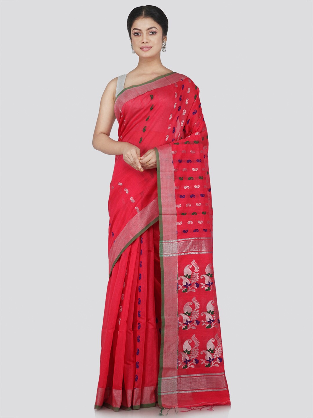 

PinkLoom Pink & Green Paisley Saree