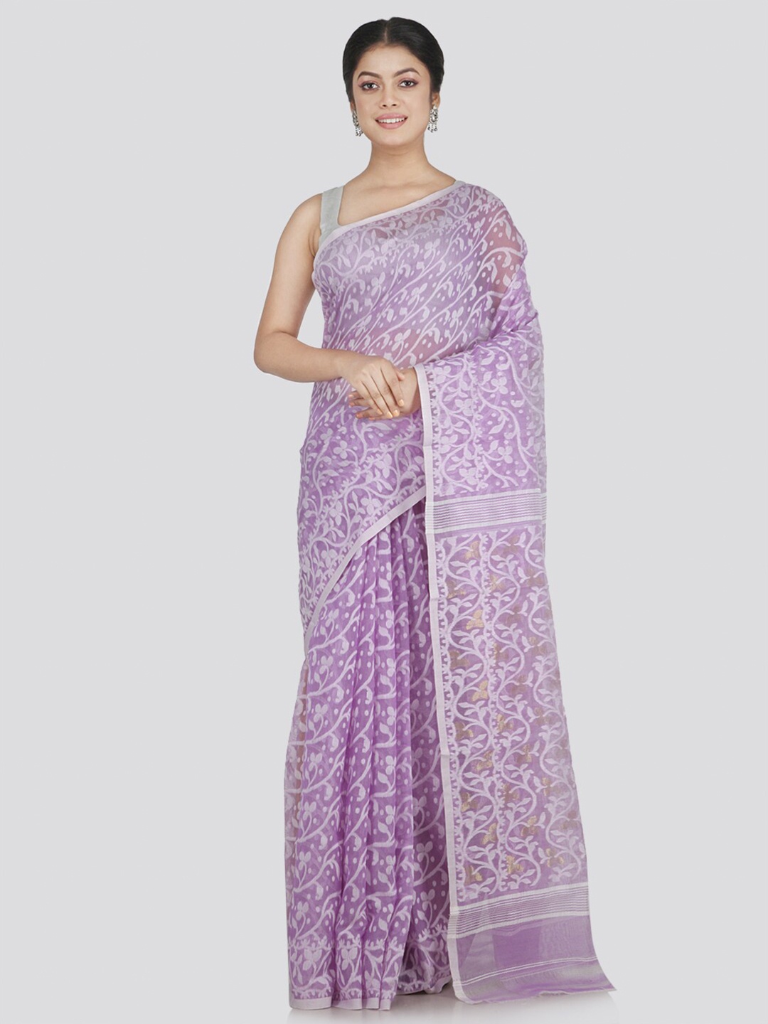 

PinkLoom Lavender & White Woven Design Pure Cotton Jamdani Saree
