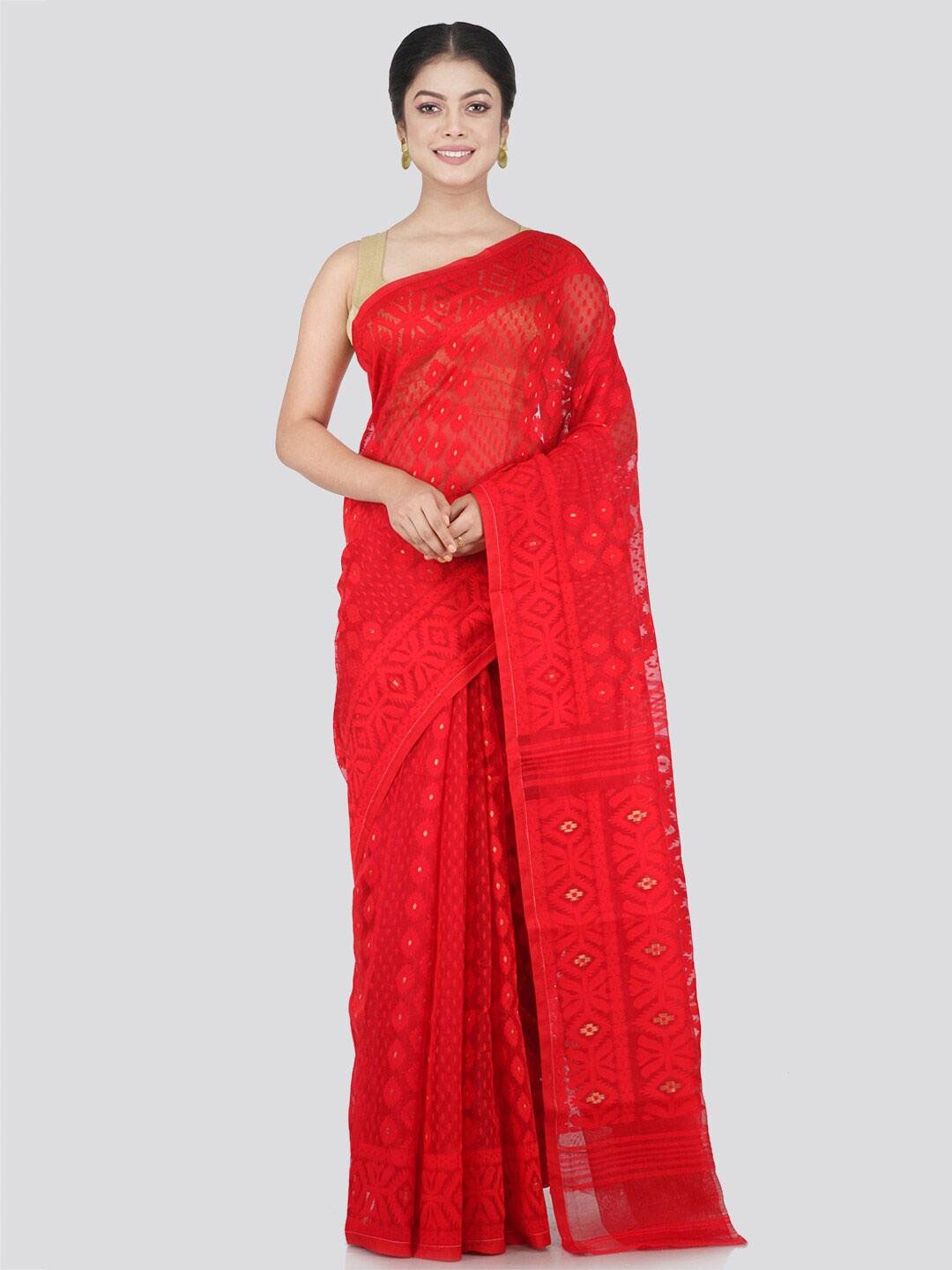 

PinkLoom Red Woven Design Jamdani Saree