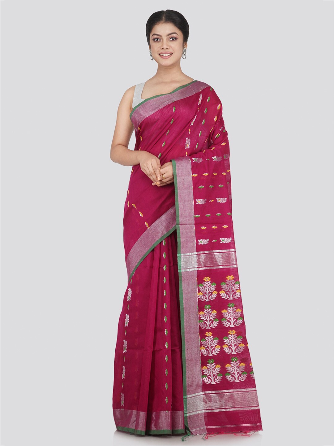 

PinkLoom Maroon & Green Woven Design Saree