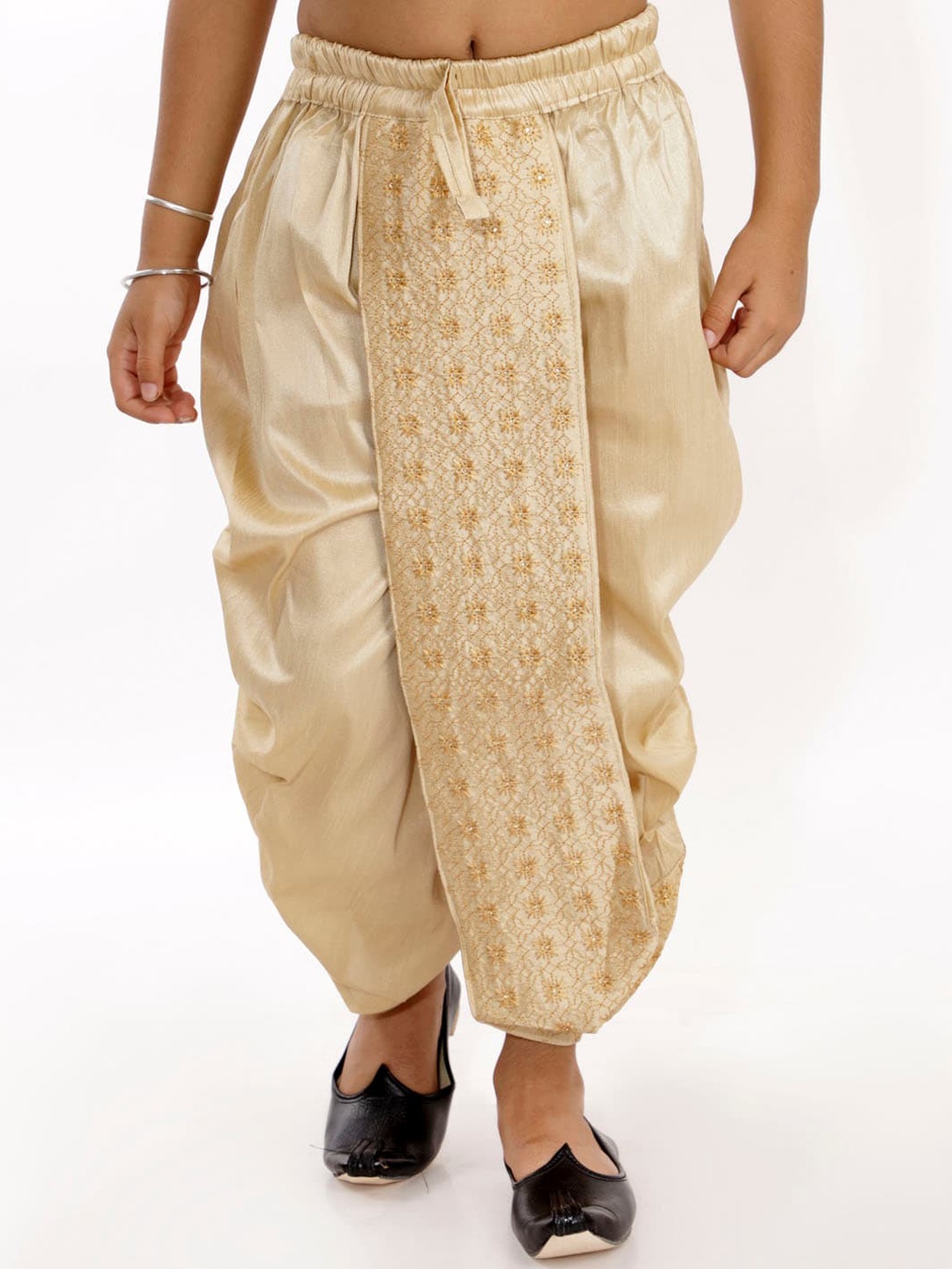 

VASTRAMAY Boys Gold Colored Embroidered Silk Blend Dhoti Pants