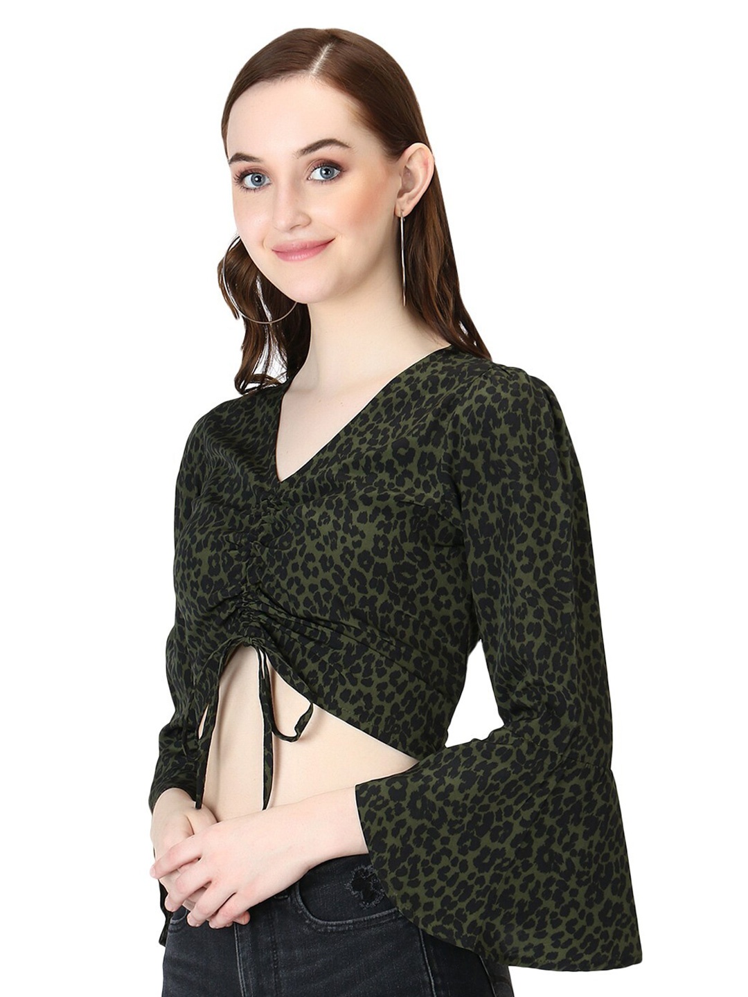 

D 'VESH Green Animal Print Crepe Wrap Top