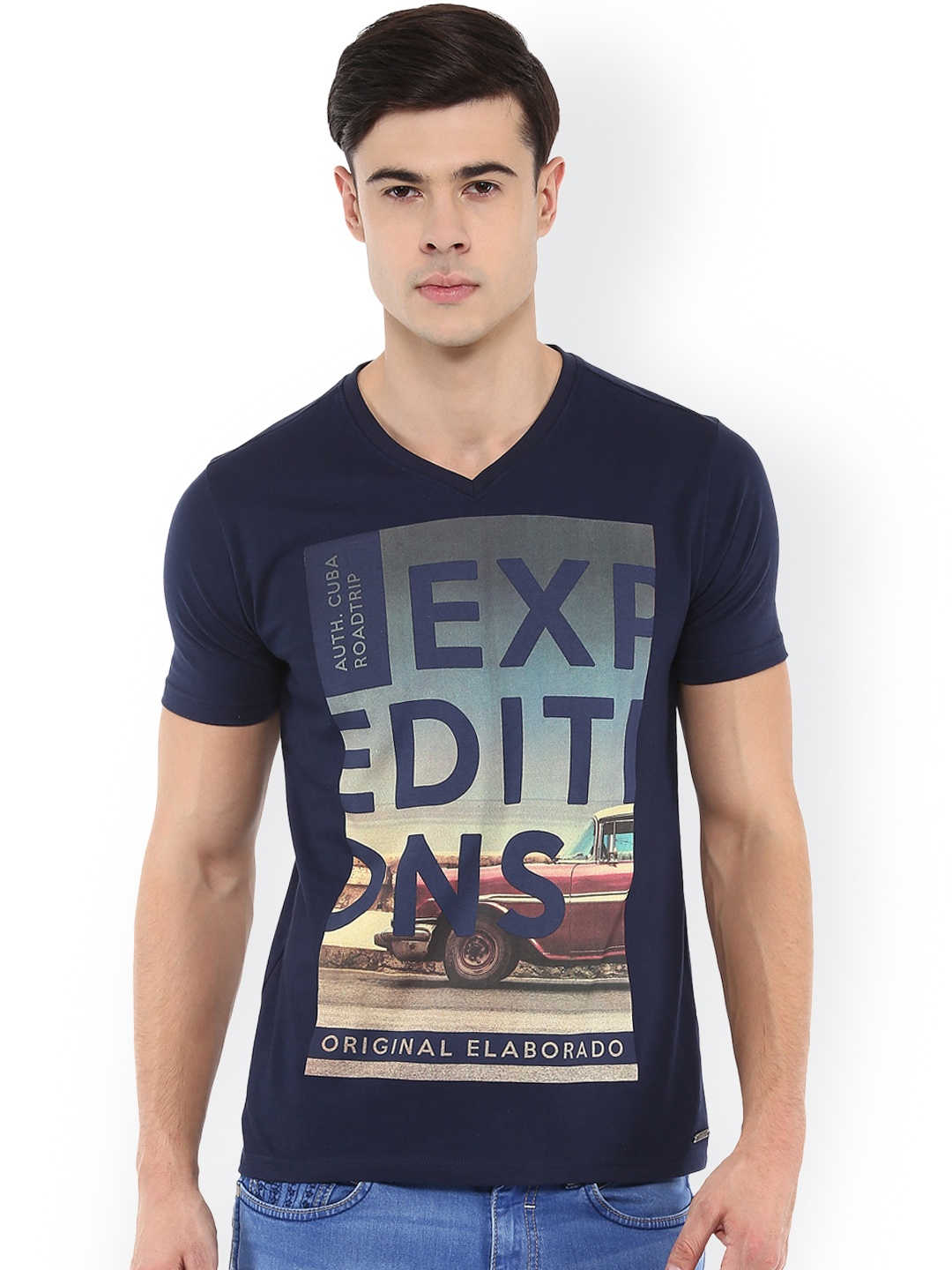 

ELABORADO Men Navy Blue Printed T-shirt