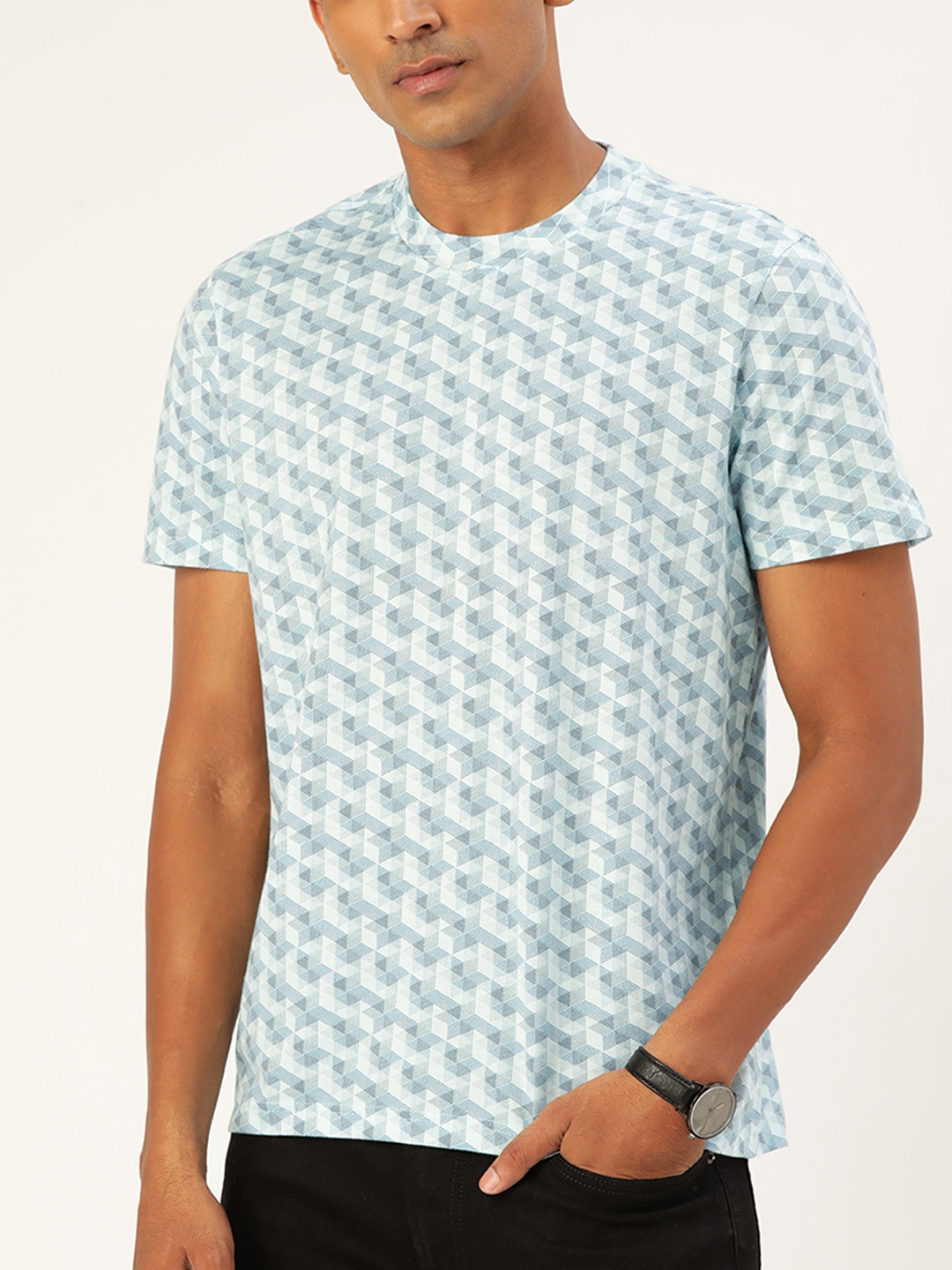 

Macy's Alfani Men Blue Printed T-shirt