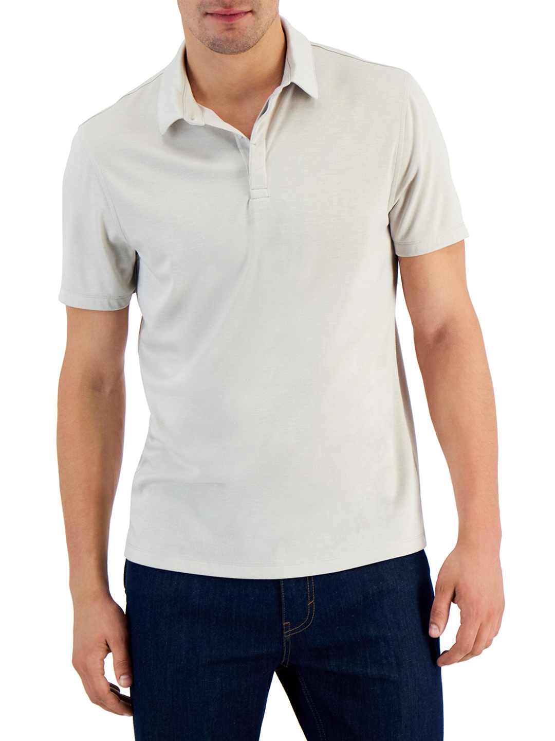 

Macy's Alfani Men Off White Polo Collar T-shirt