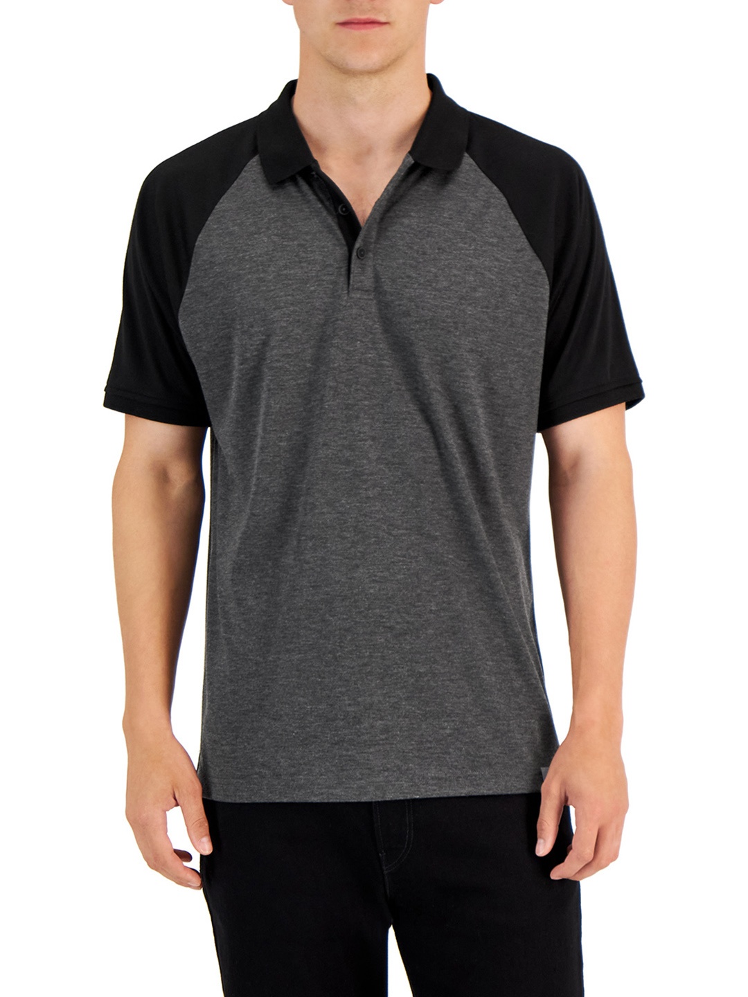 

Macy's Alfani Men Black & Charcoal Grey Polo Collar T-shirt