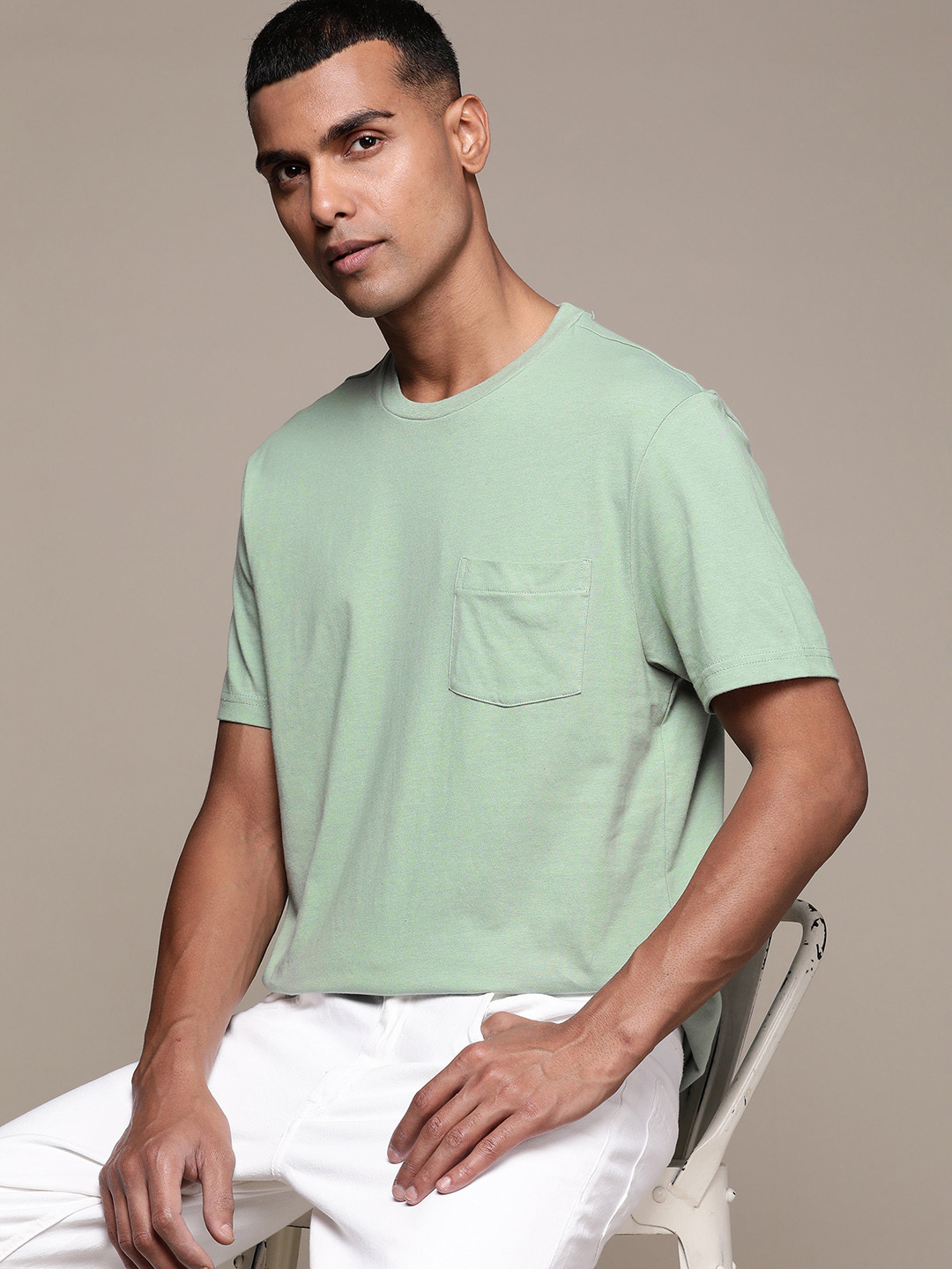 

Macy's Club Room Men Green Round Neck Knitted T-shirt