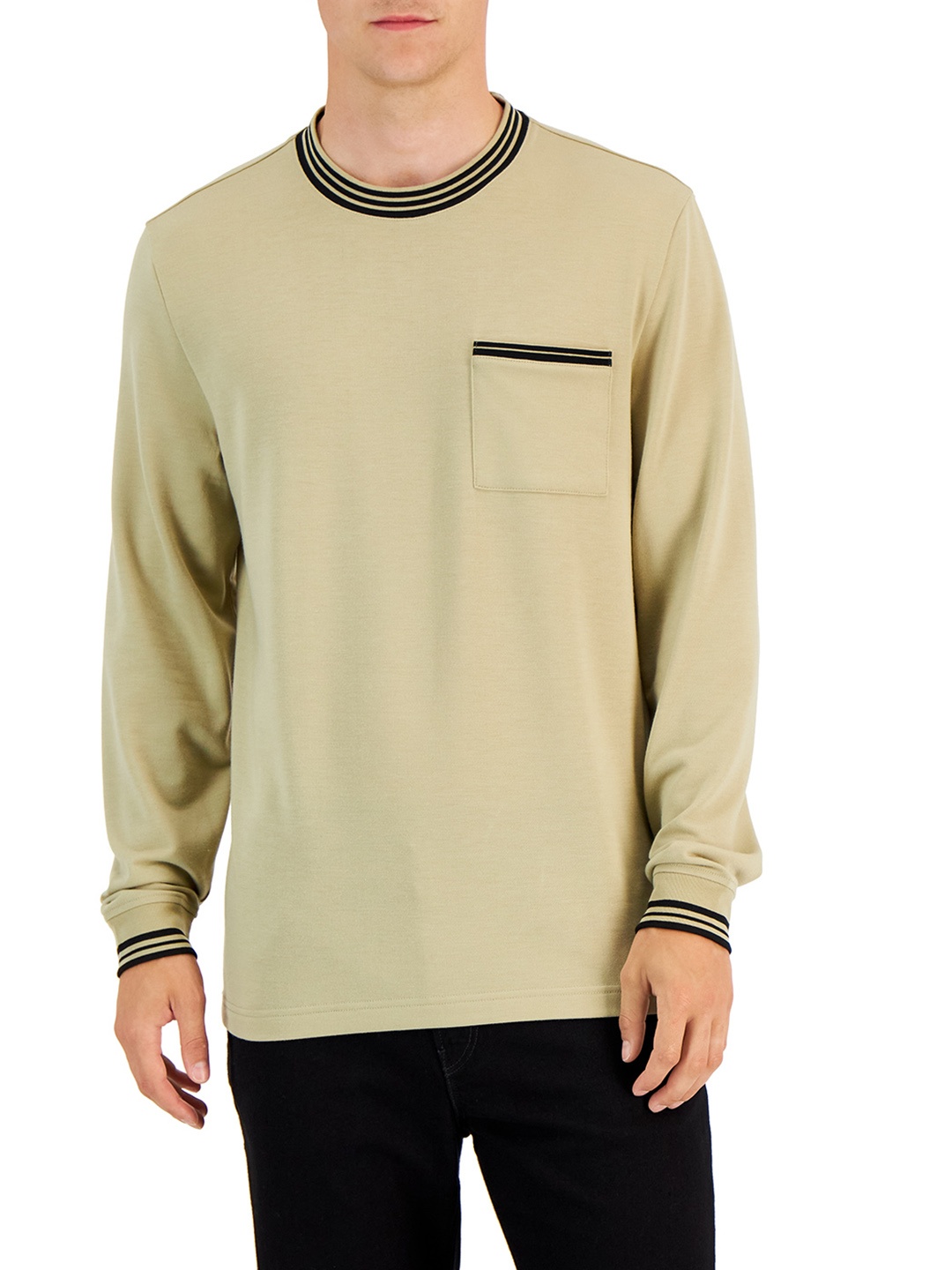 

Macy's Alfani Men Beige Solid T-shirt