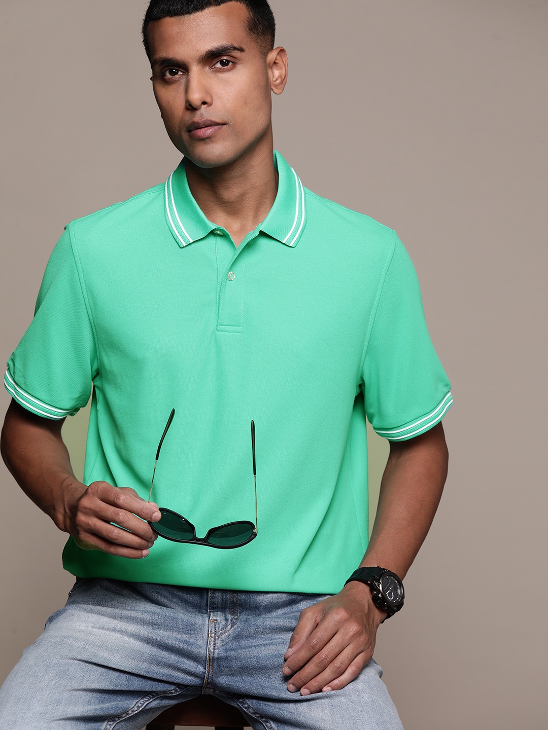 

Macy's Club Room Men Sea Green Polo Collar T-shirt