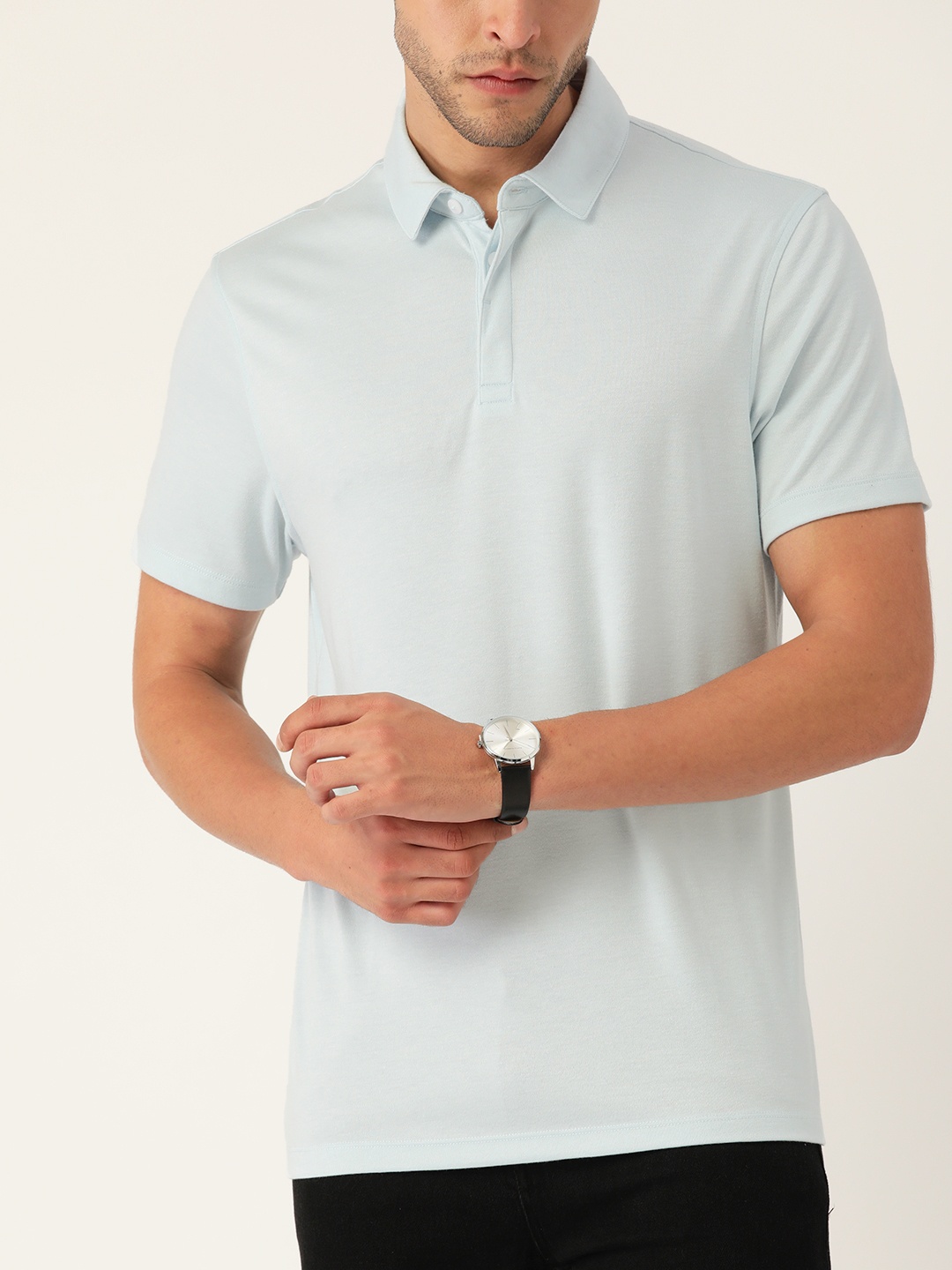 

Macy's Alfani Men Blue Solid Polo Collar T-shirt