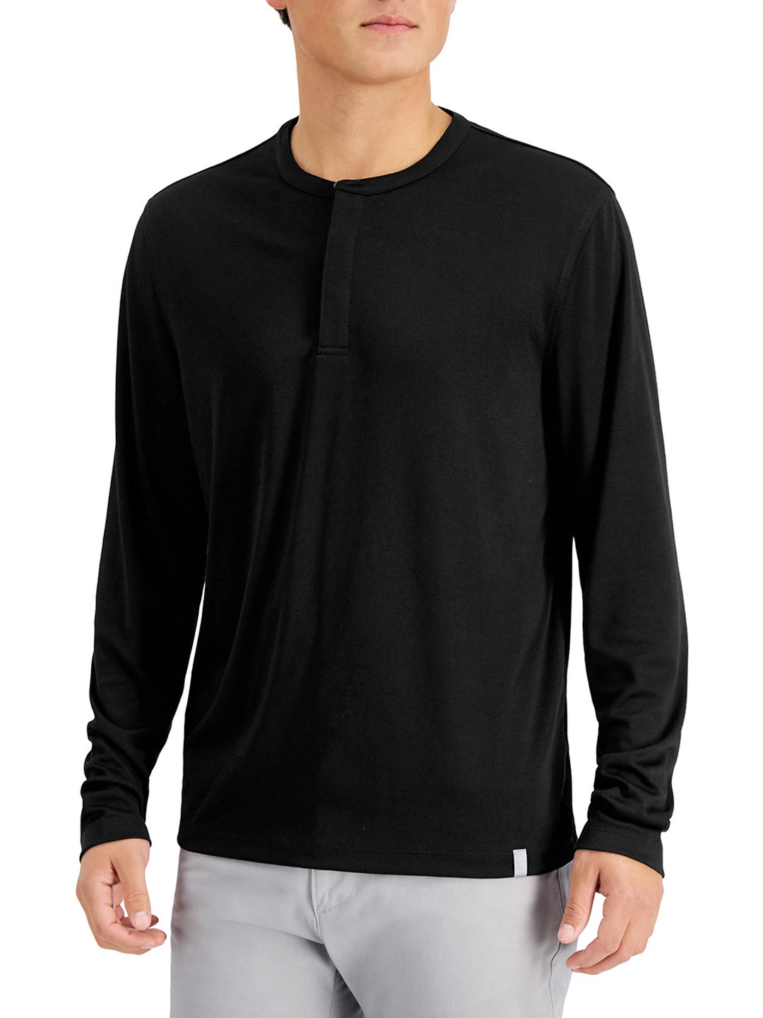 

Macy's Alfani Men Black Solid Henley Neck T-shirt