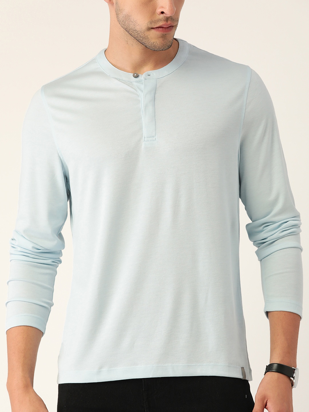 

Macy's Alfani Men Blue Solid Henley Neck T-shirt