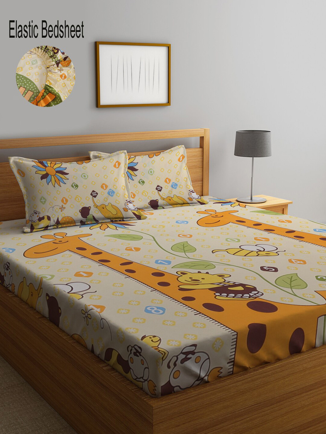 

KLOTTHE Unisex 300 TC Fitted Double Bedsheet with 2 Pillow covers, Beige