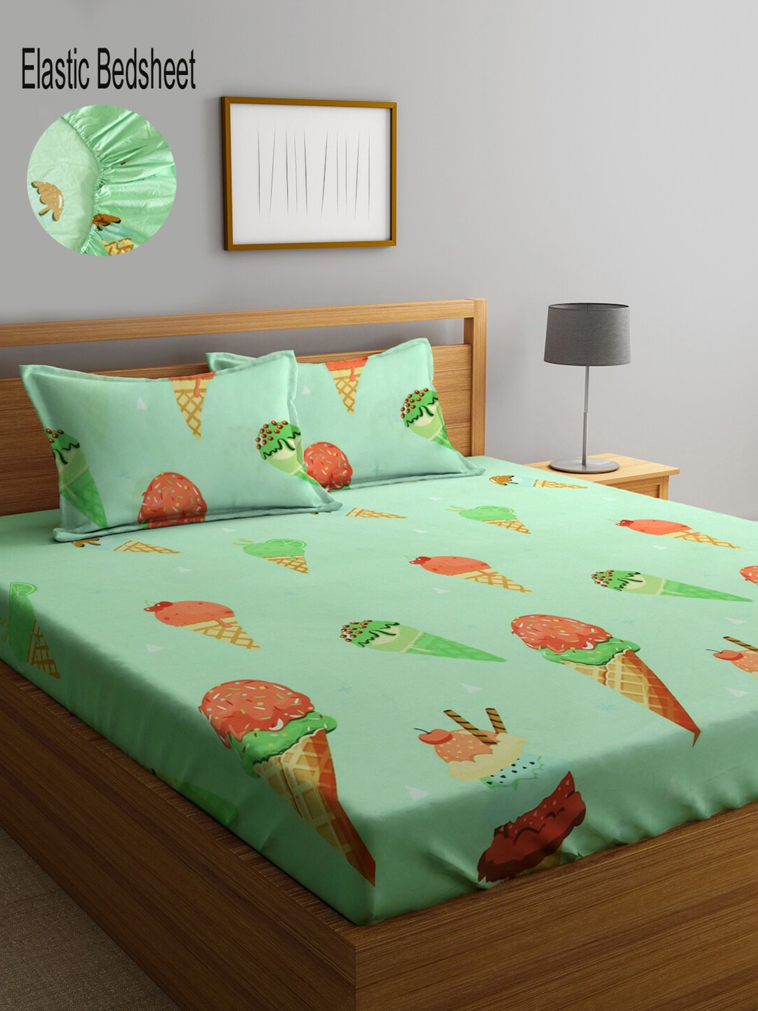

KLOTTHE Kids MultiColor 300 TC Fitted Double Bedsheet with 2 Pillow Covers, Green