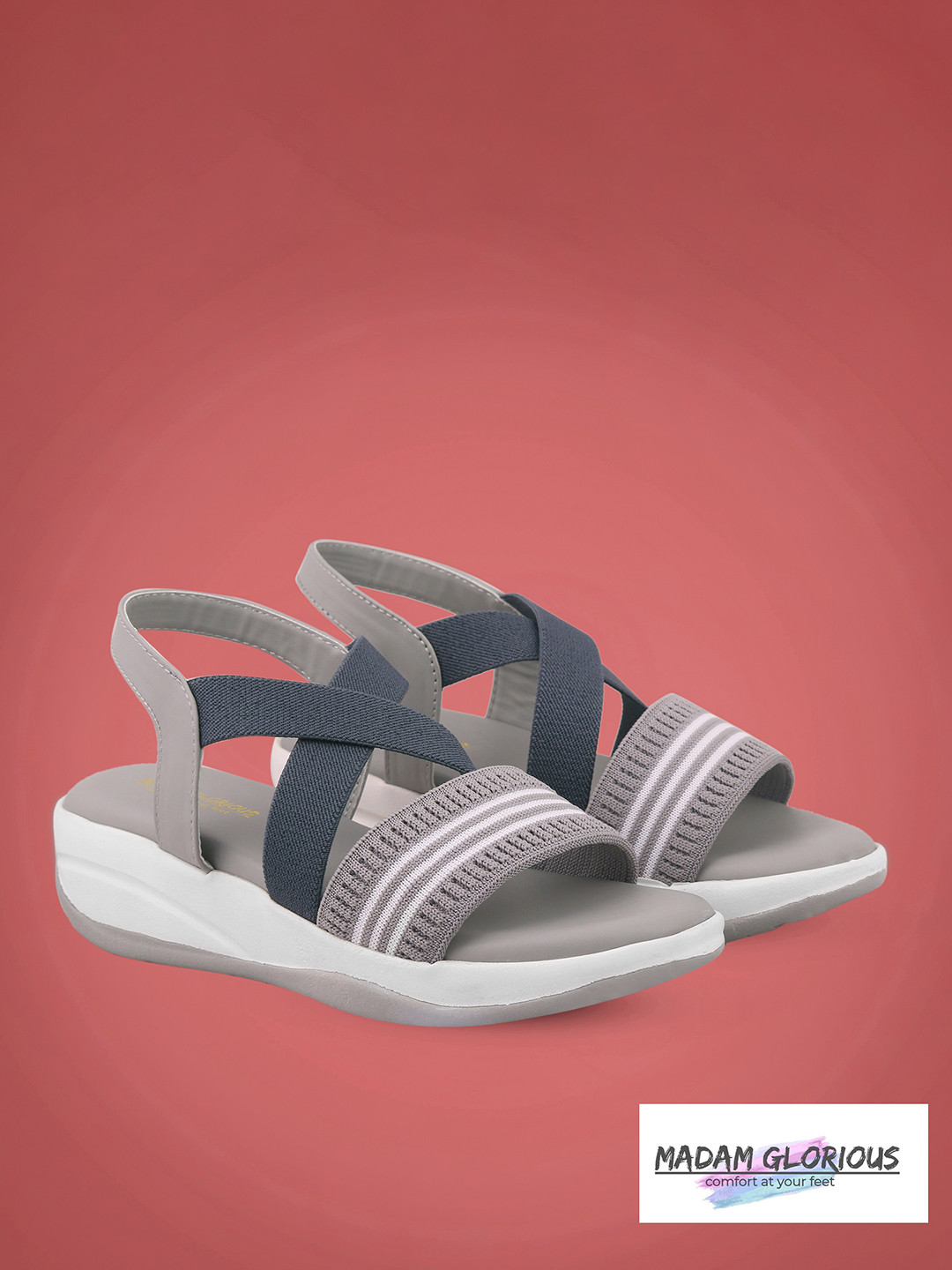 

madam glorious Women Grey Open Toe Criss-Cross Comfortable Flats