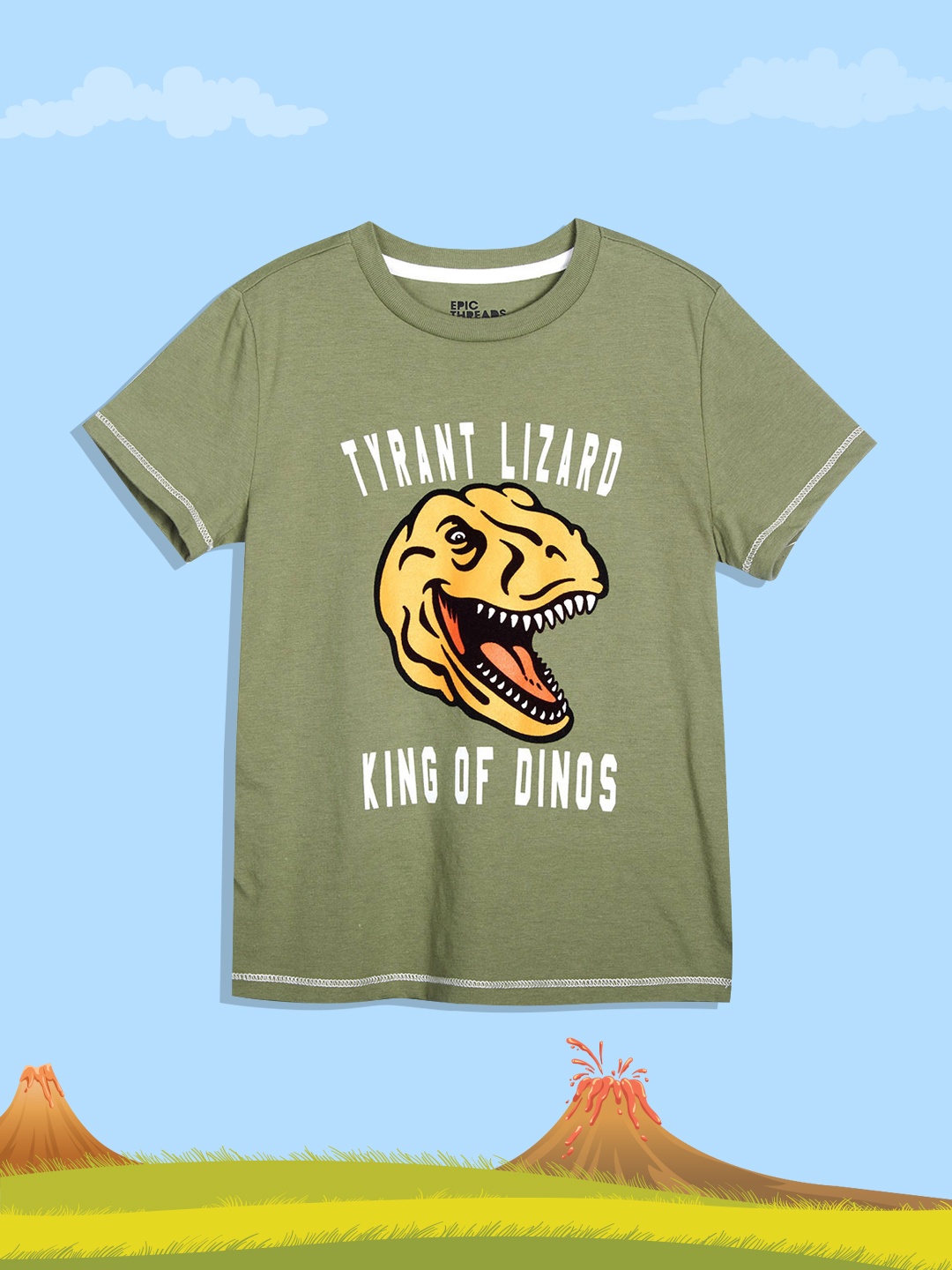 

Macy's Epic Threads Boys Olive Green & Mustard Yellow Graphic Printed T-shirt
