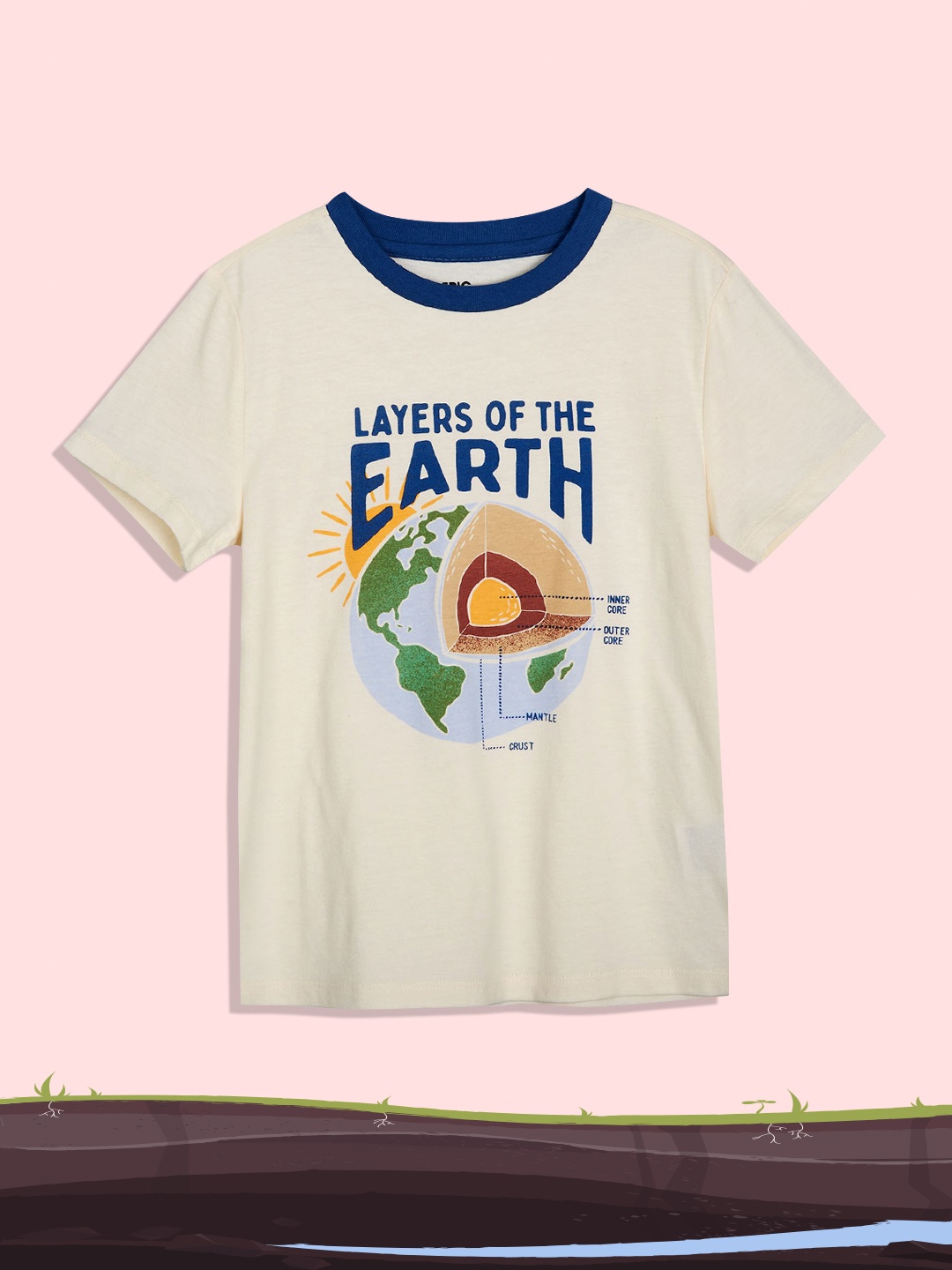 

Macy's Epic Threads Boys Off White & Navy Blue Graphic Printed T-shirt