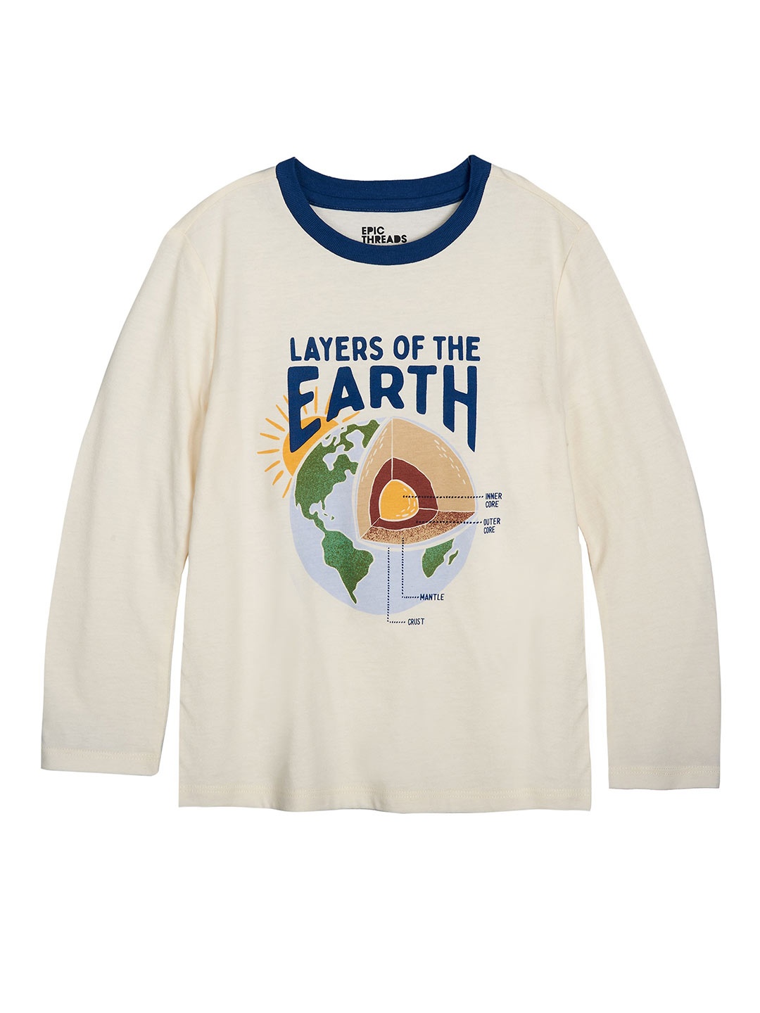 

Macy's Epic Threads Boys Off White & Navy Blue Graphic Printed T-shirt