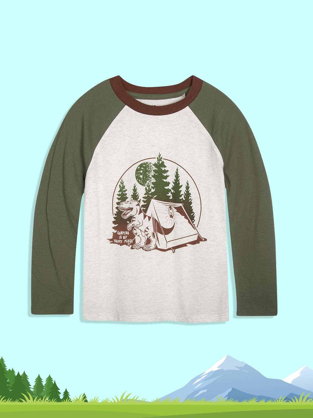 

Macy's Epic Threads Boys Grey Melange & Olive Green Graphic Printed T-shirt