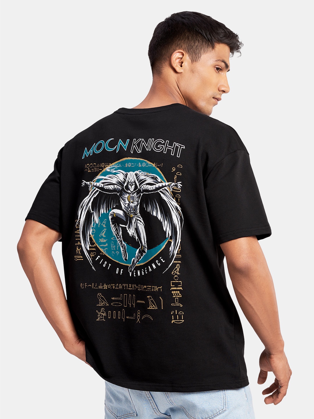 

The Souled Store Men's Black Moon Knight Applique Oversized T-Shirt