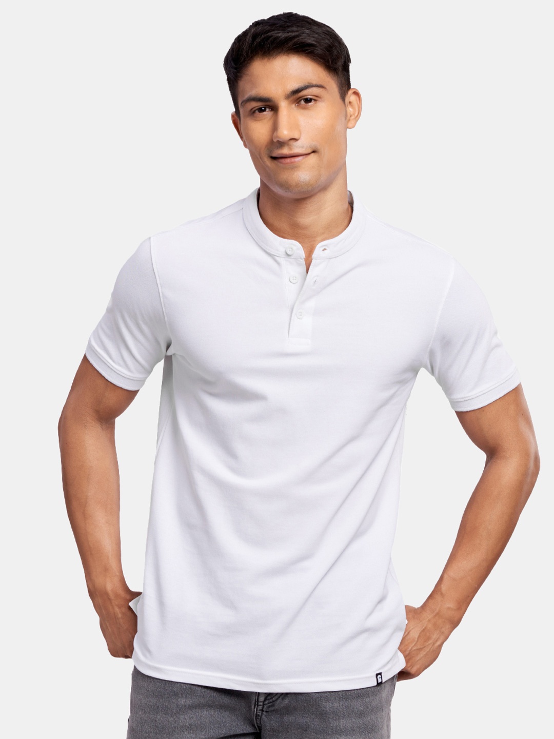 

The Souled Store Men White Mandarin Collar T-shirt