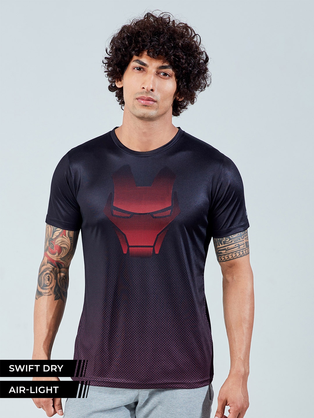 

The Souled Store Men Black Iron Man Printed Applique Slim Fit T-shirt