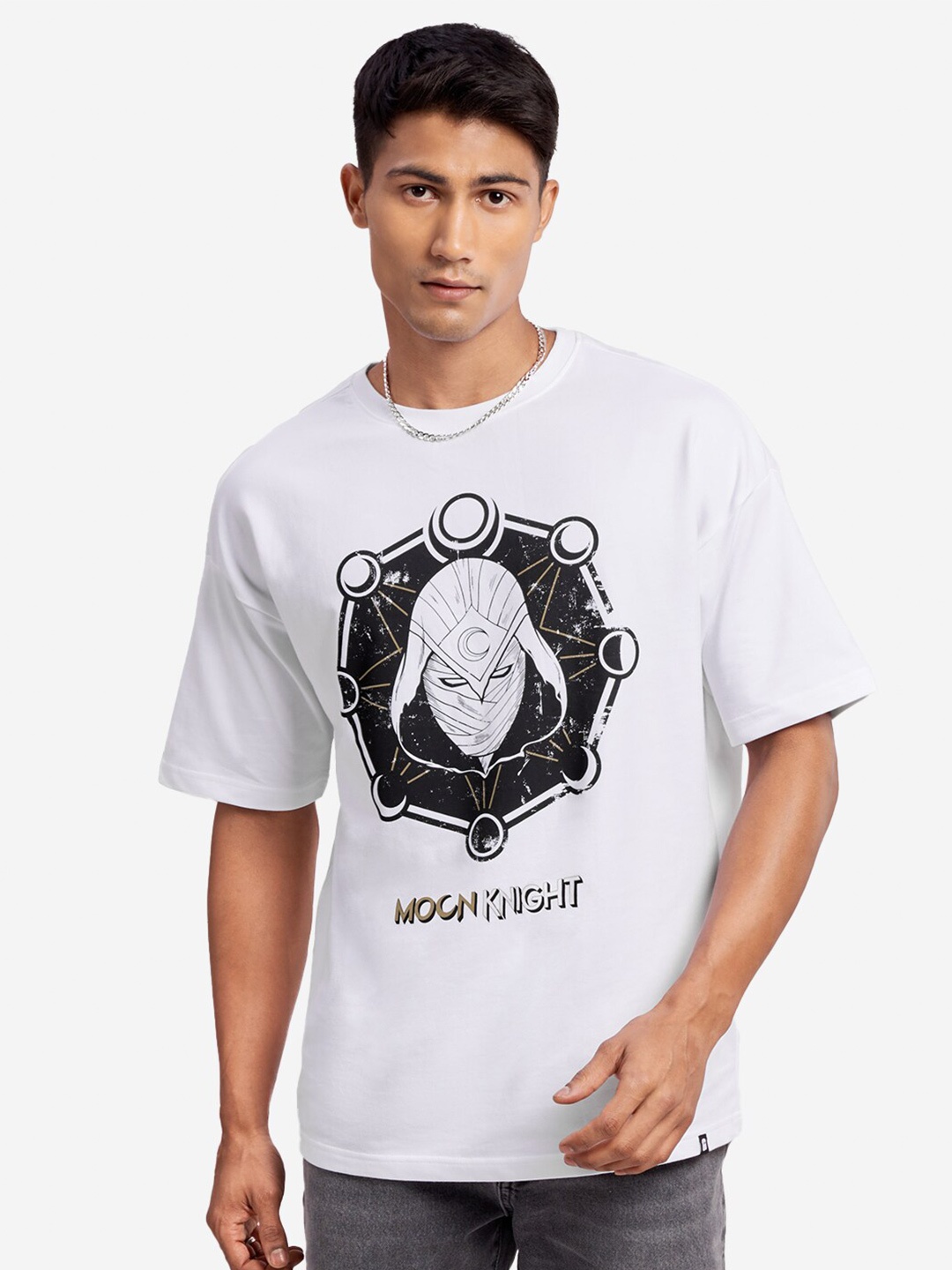 

The Souled Store Men White Moon Knight Graphic Oversized T-Shirt