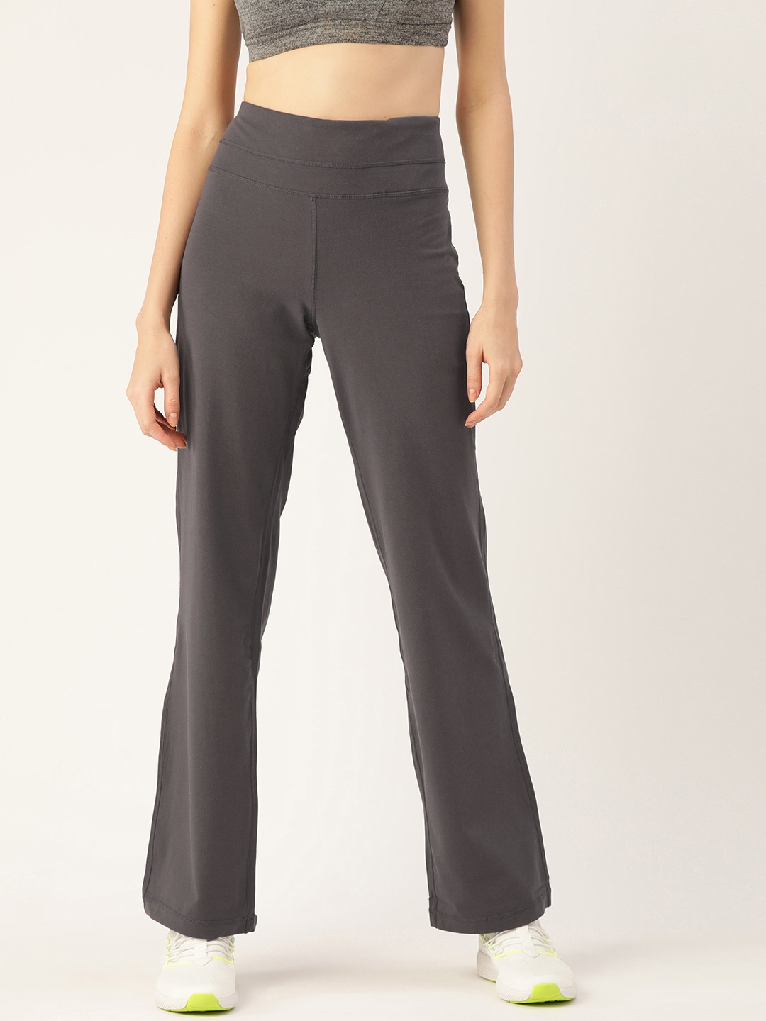 

Macy's Ideology Women Charcoal Grey Solid Flared Track Pants