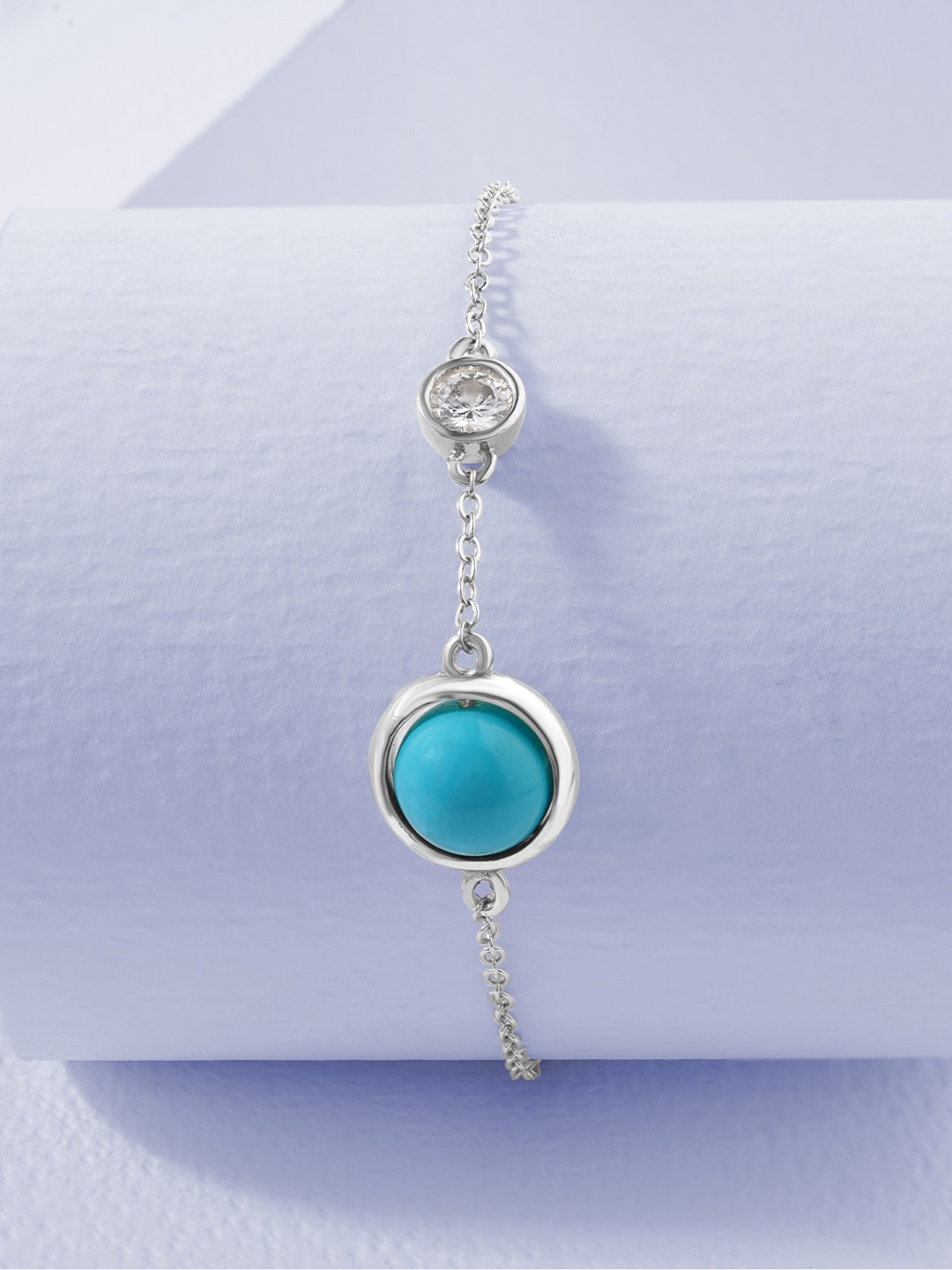 

MINUTIAE Women Silver-Toned & Blue Brass Turquoise Silver-Plated Charm Bracelet