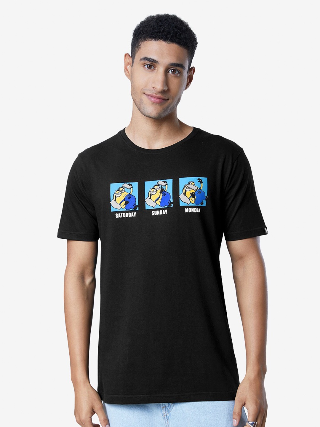 

The Souled Store Men Black Typography Minions Printed Applique T-shirt