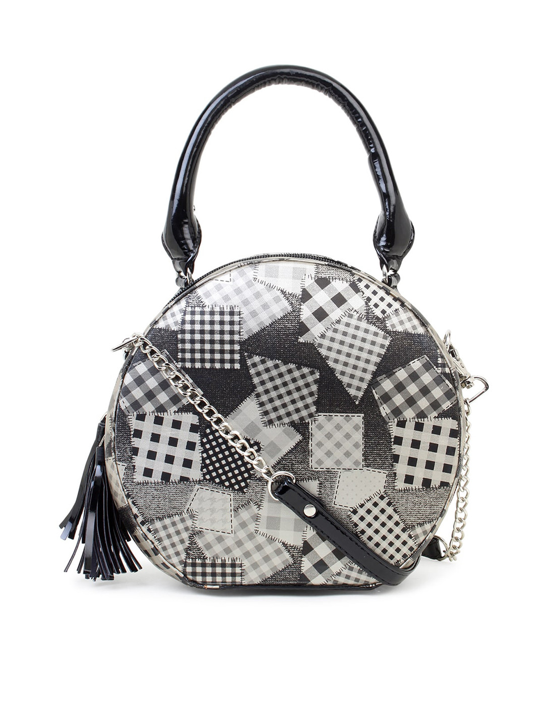 

Spice Art Black Printed PU Oversized Half Moon Satchel with Tasselled