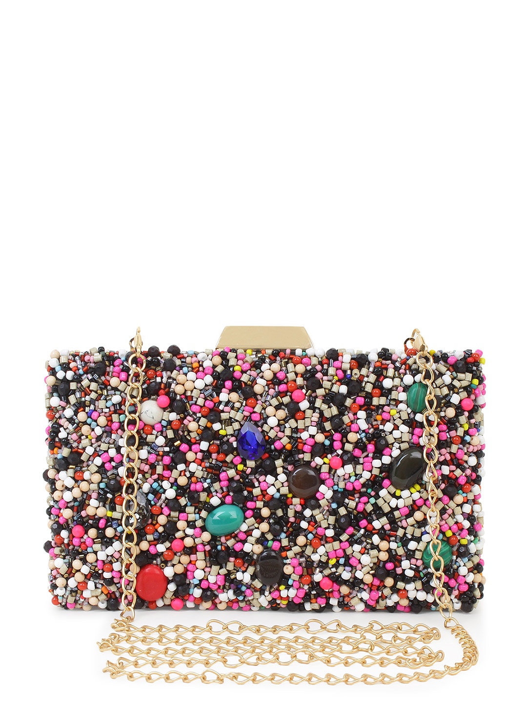 

Spice Art Fuchsia & Gold-Toned Embellished Silk Box Clutch