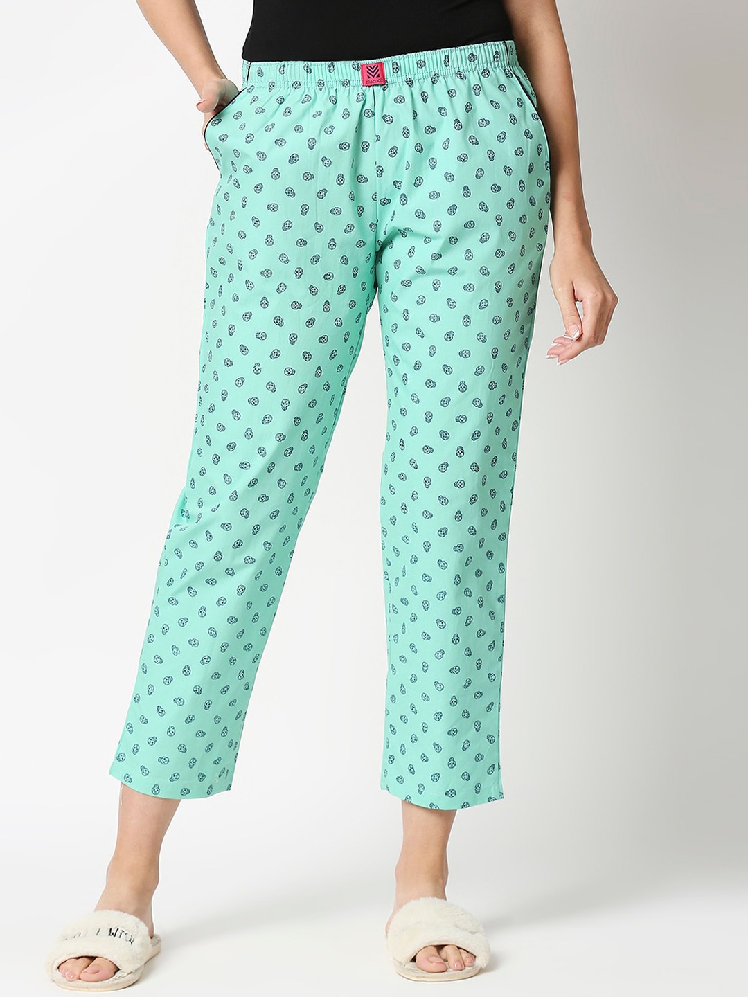 

Manaca Women Turquoise Blue Cotton Printed Lounge Pants