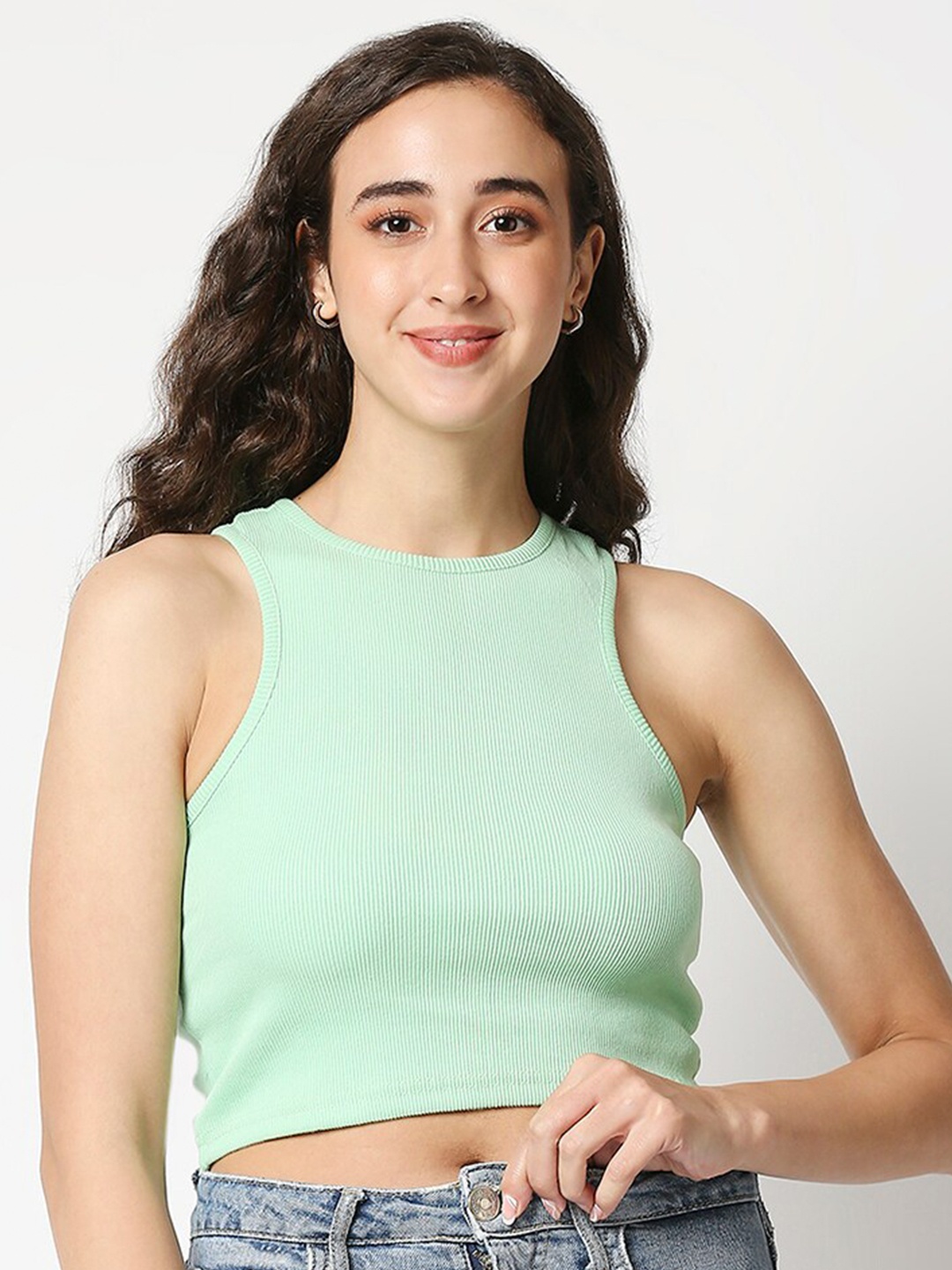 

Manaca Green Solid Crop Top