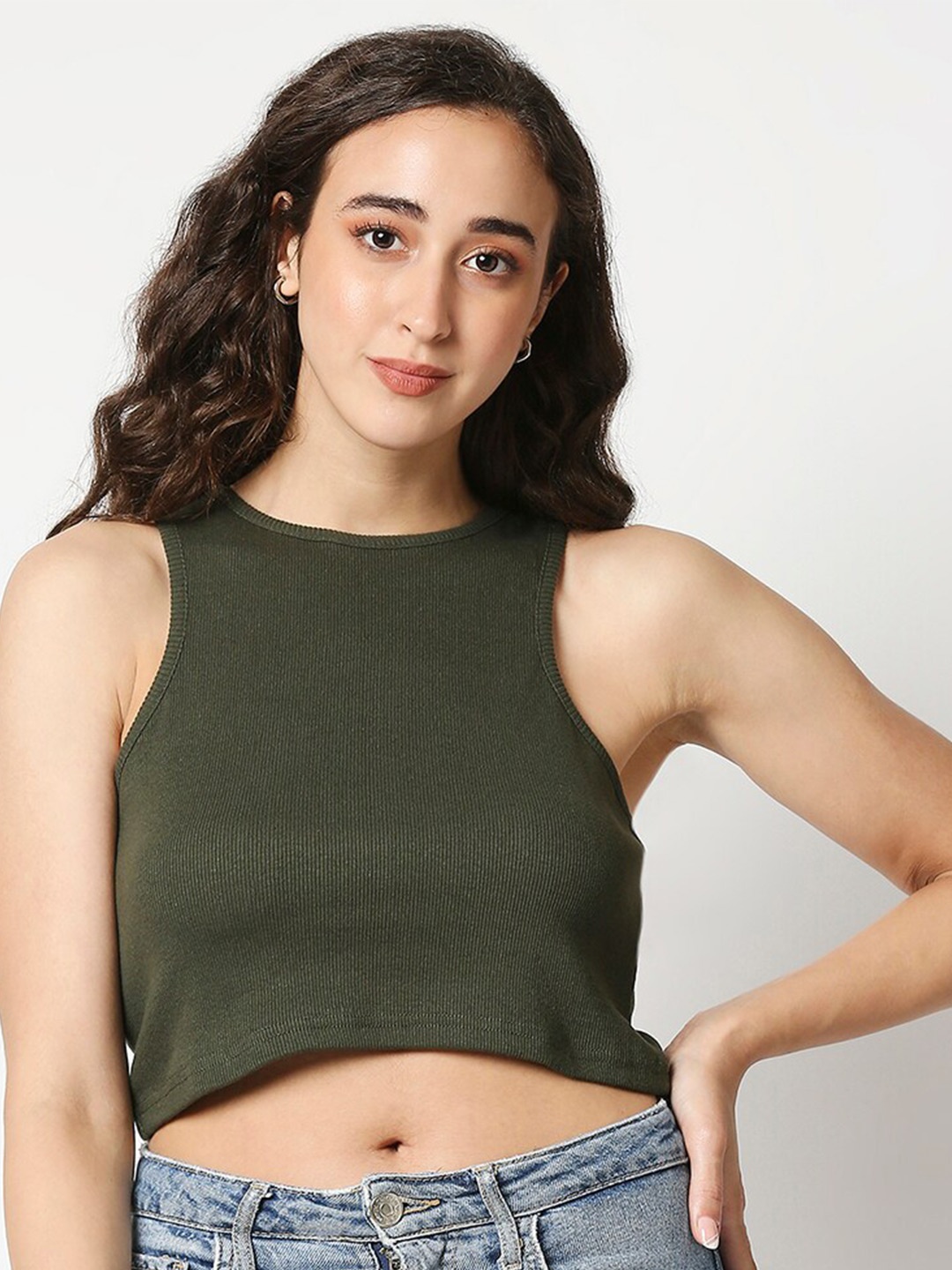 

Manaca Olive Green Crop Top