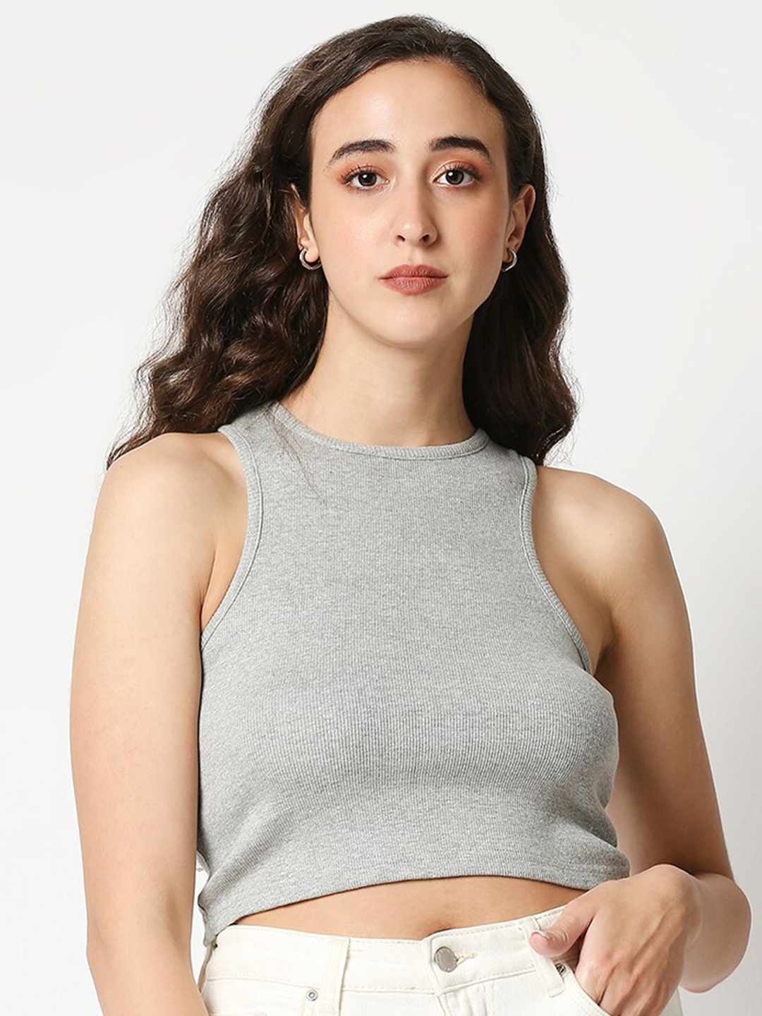 

Manaca Women Solid Grey Crop Top