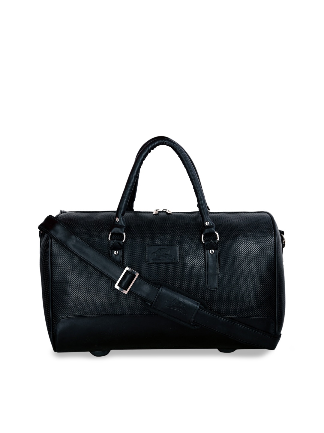 

Leather World Black Solid PU Leather Travel Duffel Bag