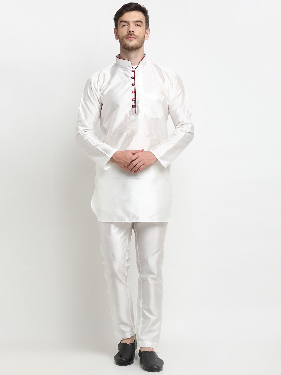 

Benstoke Men White Dupion Silk Kurta with Pyjamas